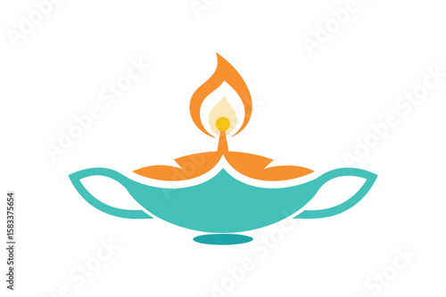 Glowing oil lamp with stylized bloom frame radiant light vector art illustration