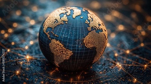 Golden world globe amidst glowing network