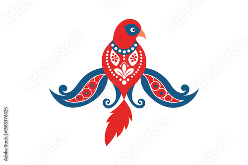 Intricate parrot motif with classic paisley embellishment ornate avian vector art illustration