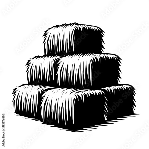 Black and White Vector Silhouette of a Stack of Hay Bales