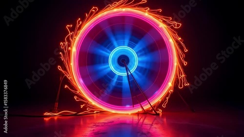 Spinning Neon Ferris Wheel Lights 4K Stock Video.