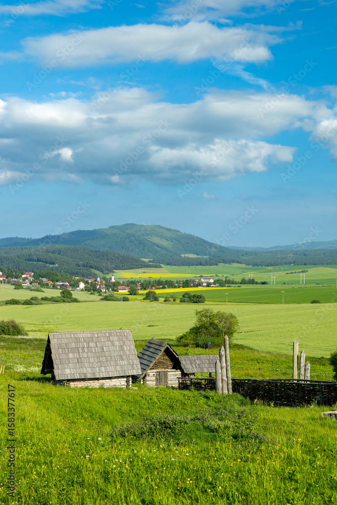 Obraz premium Open Air Museum of Folk Architecture Showing Traditional Wooden Houses in Strba, Slovakia