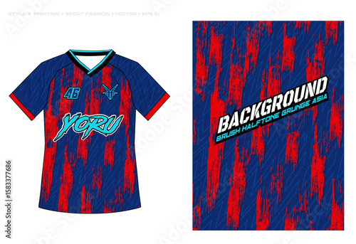 sublimation jersey brush grunge stripes soccer blue red simple abstract background pattern vector 