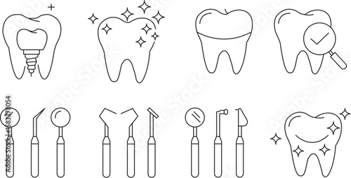 Dental and Dentist Icon Set – Teeth Care, Implant, Denture, Hygiene, Surgery and Health Care Vector Symbols for App, Website, Insurance and Medical Illustration