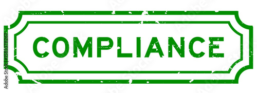 Grunge green compliance word rubber seal stamp on white background