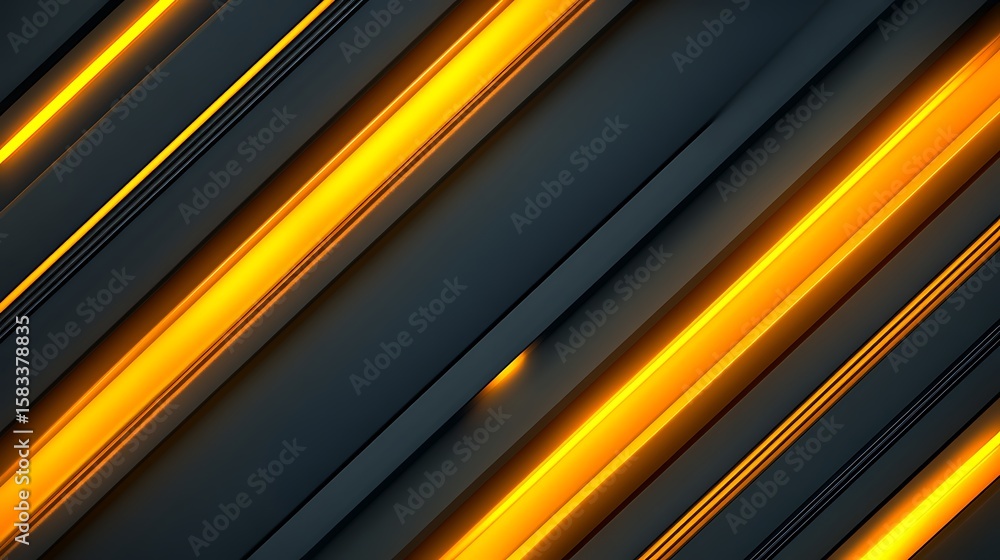 Fototapeta premium Diagonal dark gray and glowing yellow lines