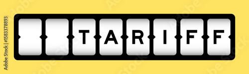 Black color in word tariff on slot banner with yellow color background