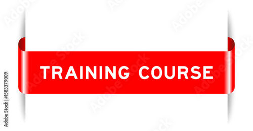 Red color inserted label banner with word training course on white background