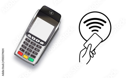 Payment machine. POS terminal Bank payment terminal design template, Mockup. Vector Realistic Silver isolated on white background