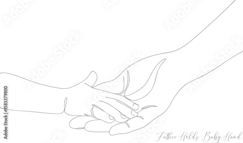 Father Holds Baby Hand For Help Humanity Concept Continuous One Line Drawing