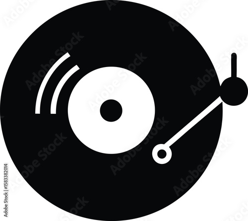 A vinyl record player with a compact disc and music notes, illustrating various audio data storage technology