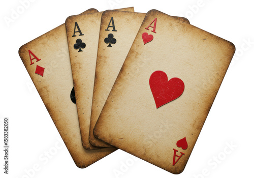 Obraz na plátne Isolated Vintage Ace Playing Cards with Weathered Texture