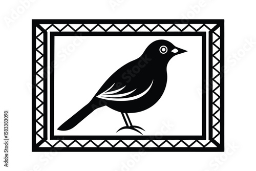 Stylized Mynah with patterned frame elegant avian vector art illustration