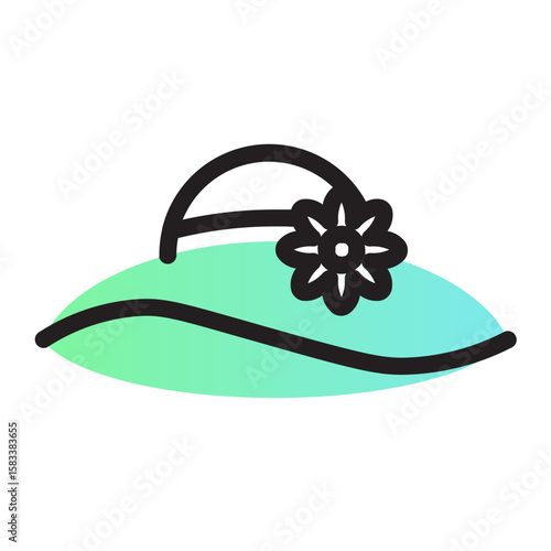 Sun Hat Icon - Flat Line Style Vector Icon