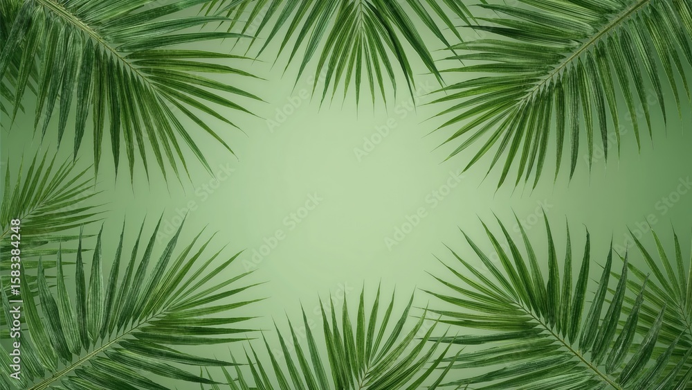 Nature-inspired pattern showcasing green palm fronds against a leafy background Nature-inspired pattern showcasing green palm fronds against a leafy background