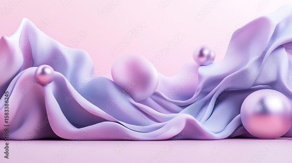 Soft, flowing fabric and smooth spheres Soft, flowing fabric and smooth spheres