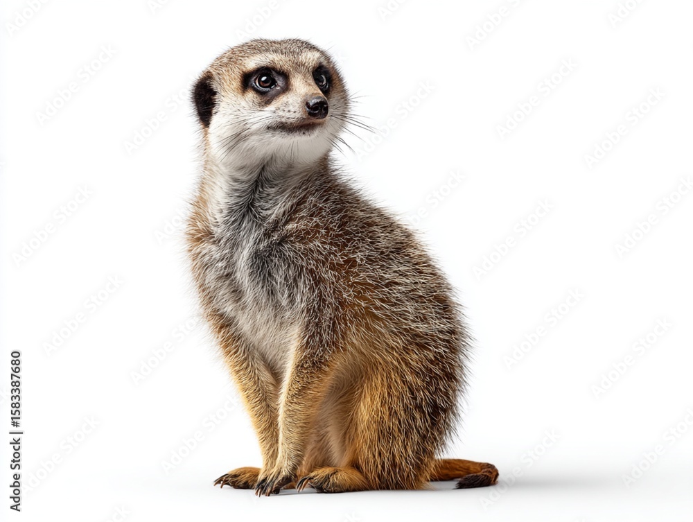 Fototapeta premium Lovely meerkat standing alert on white background , showcasing its curious and playful nature .