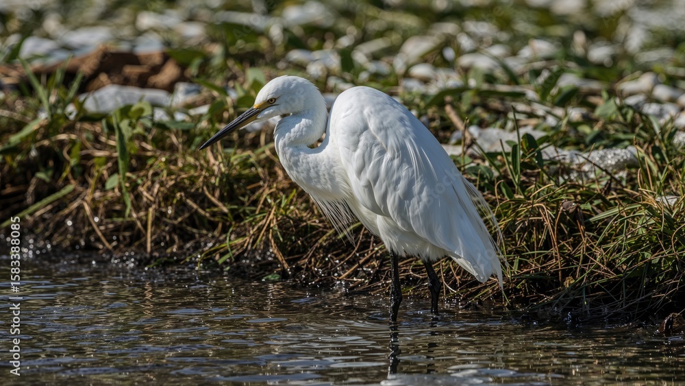 Fototapeta premium Elegant egret balancing on one leg