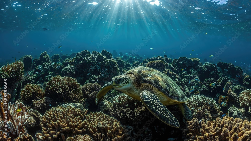Fototapeta premium Close-up of a green sea turtle