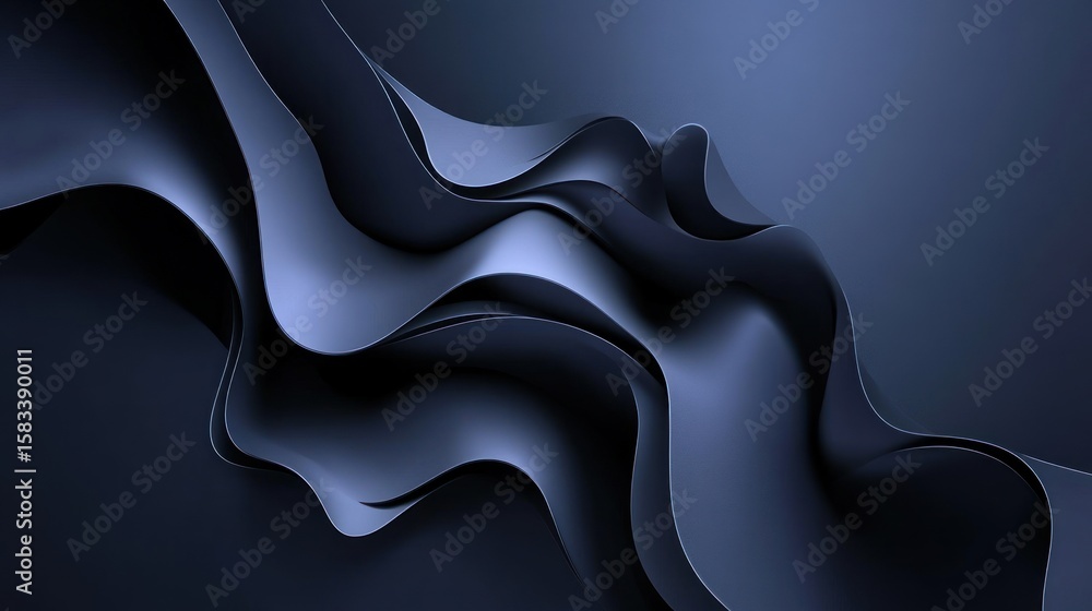 Obraz premium Abstract dark blue wavy 3D shapes.