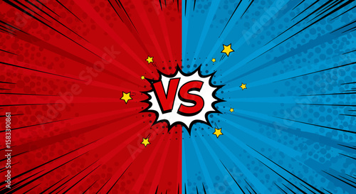 Vibrant Red and Blue Comic Book Style "VS" Battle Background with Starburst Effect