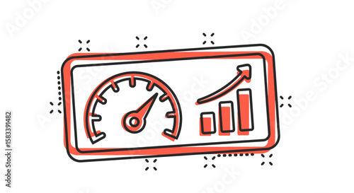 Vector Illustration of Performance Dashboard with Speedometer and Growth Chart
