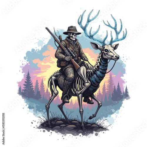 Skeleton Hunter Watercolor Sublimation
