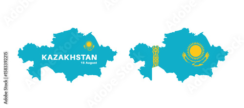 Set of isolated kazakhstan maps. kazakhstan flag overlaid with flag proportions. Maps and traveling around the world