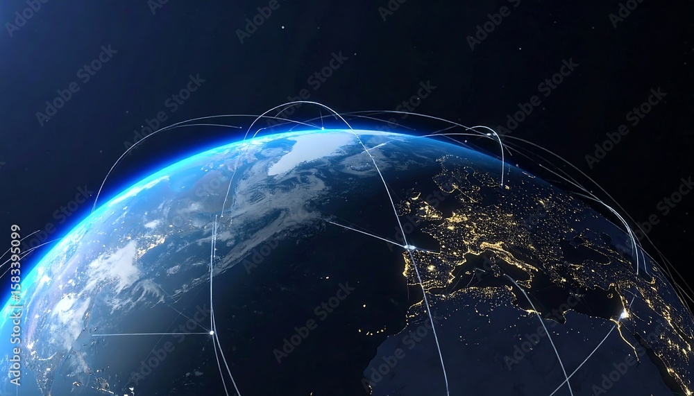 Obraz premium Earth with global network of light trails