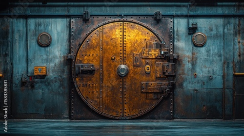Massive round door, riveted, rusted metal