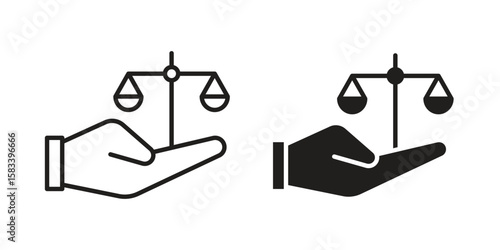 Justice scales in Hand icon vector illustration. Flat design. Graphic design vector symbols.