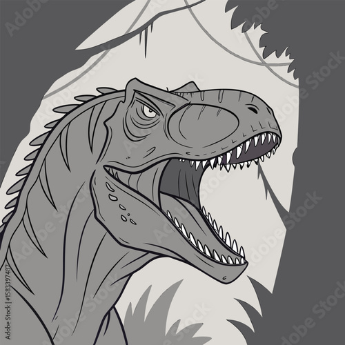 Fierce Tyrannosaurus Rex Roaring in Lush Prehistoric Jungle