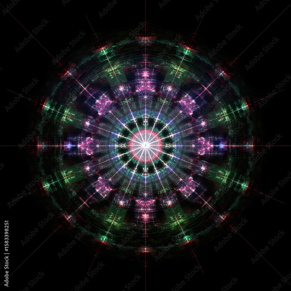 Fototapeta premium Colorful abstract fractal background with circular patterns and digital energy design