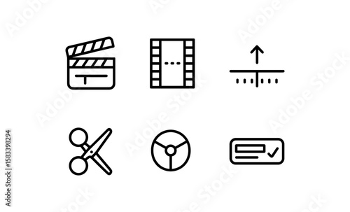 Minimalist film editing icons set for creative media projects
