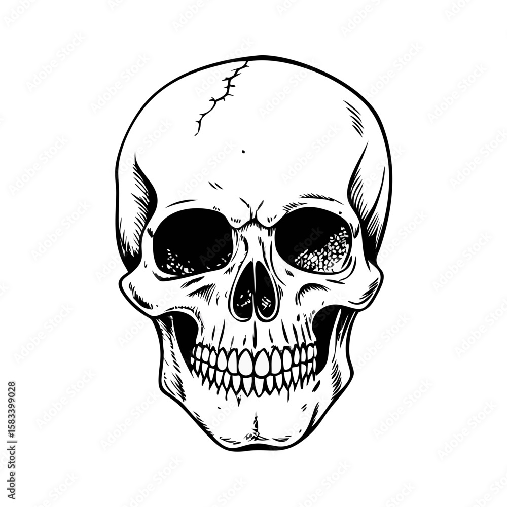 Fototapeta premium Vintage Human Skull Vector On White Background 