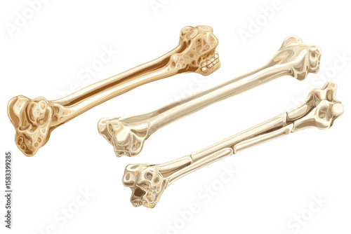 isometric set of animal leg bones with detailed anatomical illustration