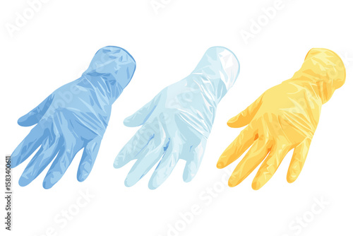 isometric set of disposable medical gloves in various colors