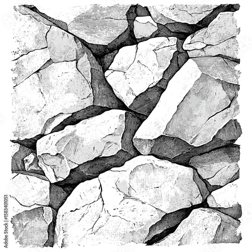 Crushed rock engraving texture, antique granular surface sketch, vintage stone pattern, retro illustration style, natural rock background, vector illustration.