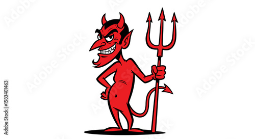 Cartoon Devil Character Holding a Trident with a Smug Expression