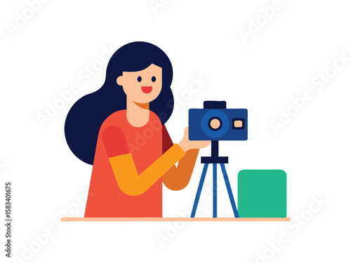 woman with camera  on icon vector art on white background 
