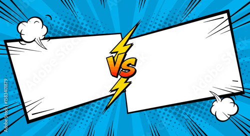 Comic Book Style Versus Template with Lightning Bolt and Speech Bubbles