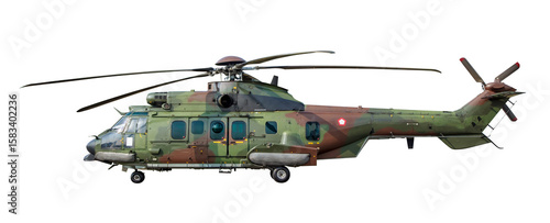 military helicopter isolated on white background
