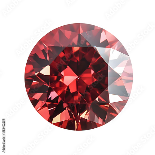 1 red diamond top view isolated on transparent background