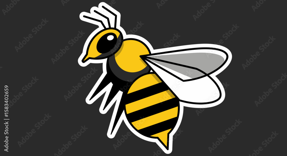 Cartoon Bee Illustration with Yellow, Black Stripes and White Outline Cartoon Bee Illustration with Yellow, Black Stripes and White Outline