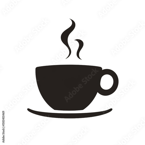 Steaming Cup Silhouette: A minimalist, yet evocative, graphic rendering of a steaming coffee cup, representing warmth and comfort, ideal for illustrating themes related to cafes and cozy moments.