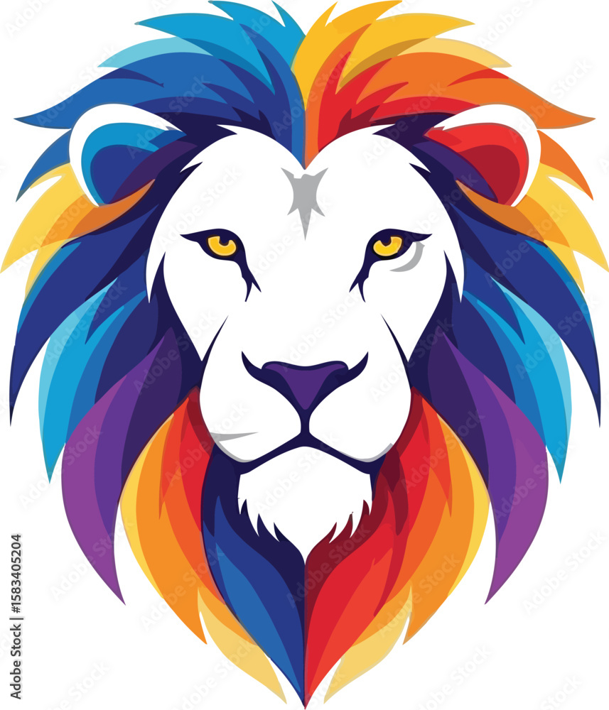 Fototapeta premium Illustration of a lion with a colorful mane on a white background art