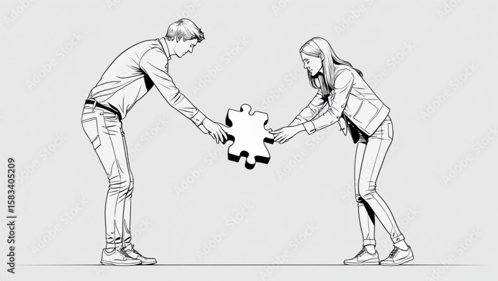 Fototapeta premium A dynamic vector illustration of a young couple, football players, in action, kicking the ball towards a goal