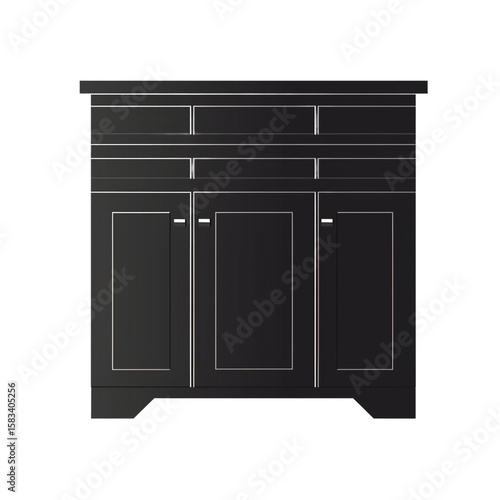 Sleek Vanity Cabinet in Sophisticated Black: A minimalist black vanity cabinet, designed with clean lines and subtle metallic accents, presents a modern and functional storage solution for bathrooms.