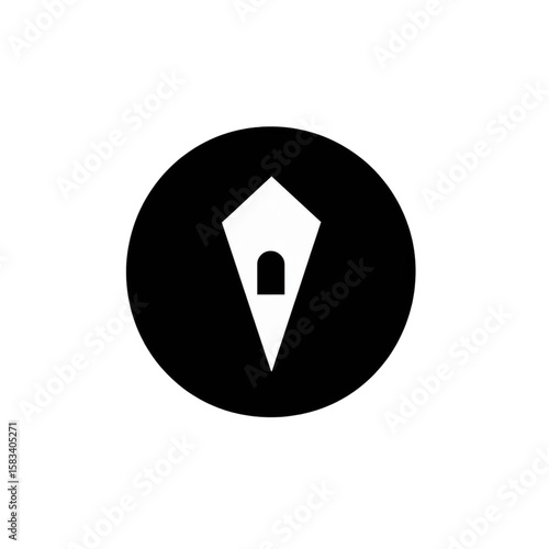 Minimalist Tower Icon: A sleek, geometric tower icon enclosed within a circle, conveys strength and simplicity in a modern design.