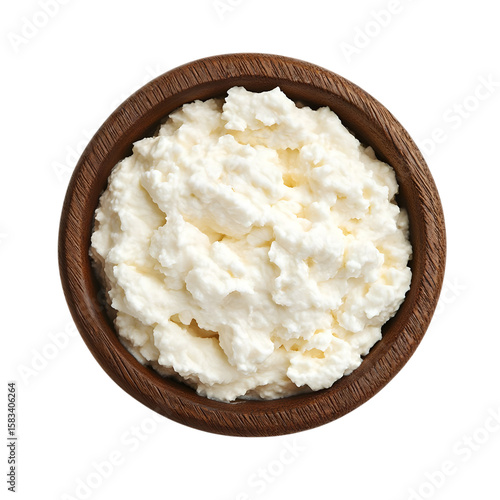 Wallpaper Mural Cottage cheese in wooden bowl top view isolated on transparent background Torontodigital.ca